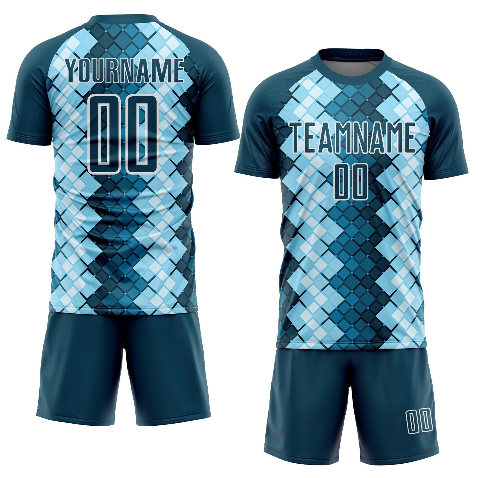 Custom US Navy Blue White Geometric Shapes Sublimation Soccer Uniform Jersey photo 2