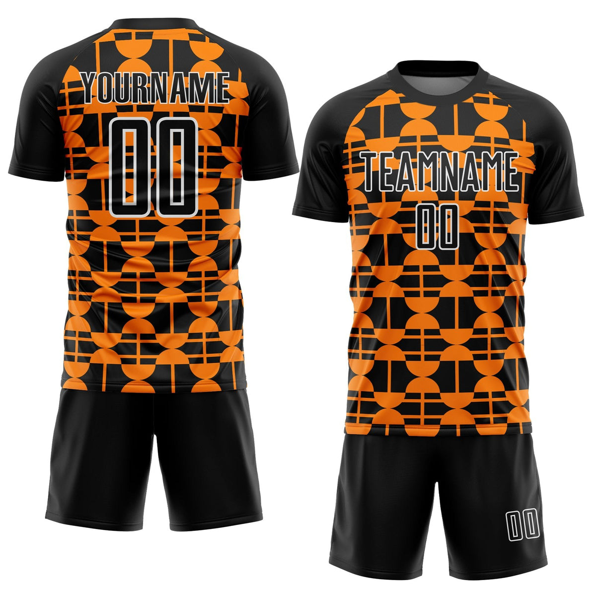 Custom Black Bay Orange-White Geometric Shapes Sublimation Soccer Uniform Jersey photo 2