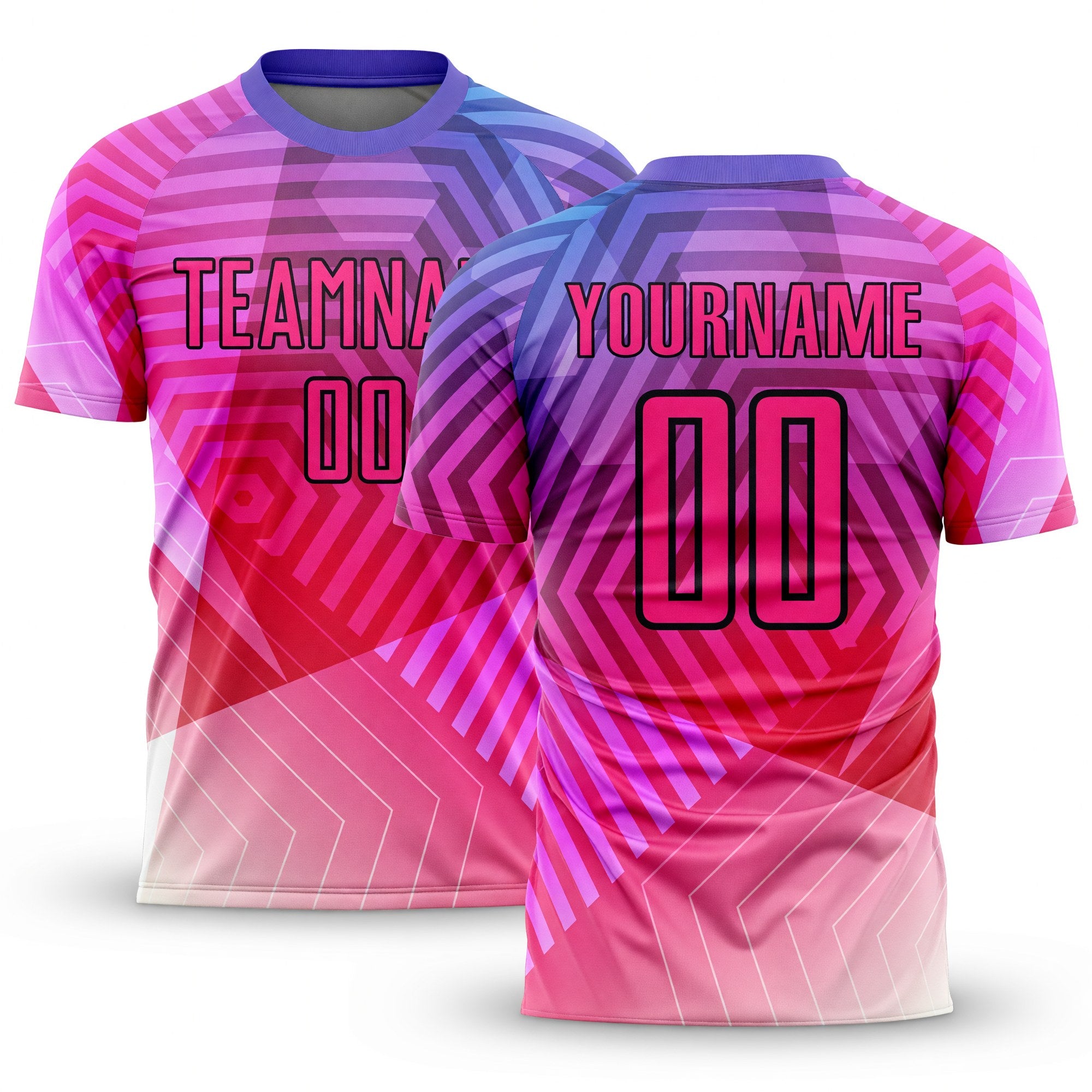 Custom Purple Pink-Black Geometric Shapes Sublimation Soccer Uniform Jersey