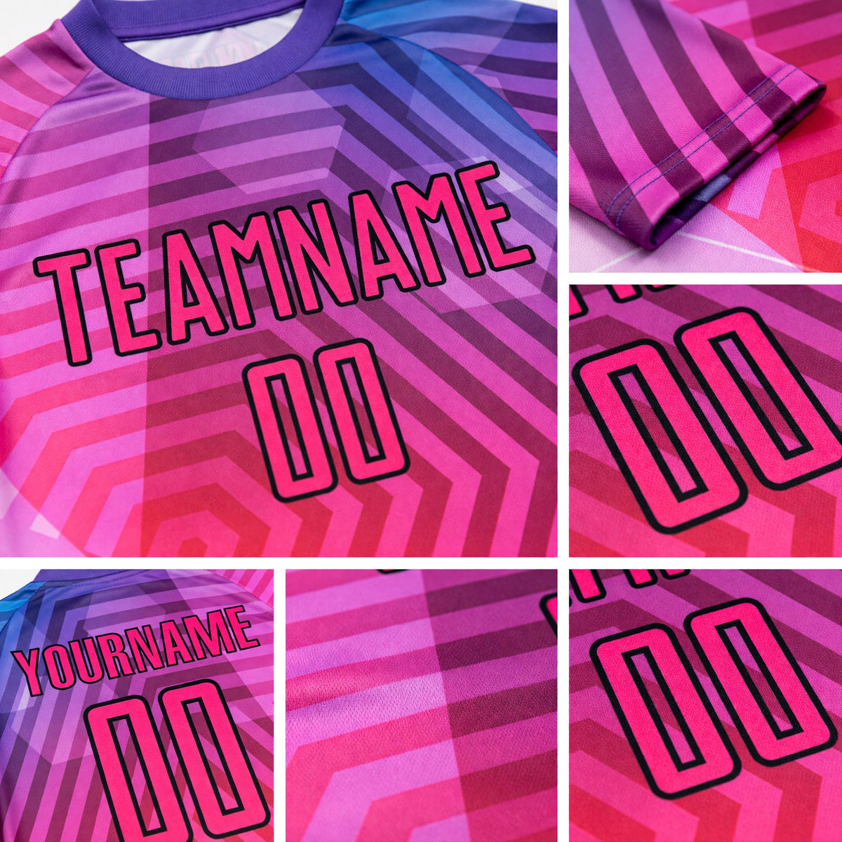 Custom Purple Pink-Black Geometric Shapes Sublimation Soccer Uniform Jersey detail