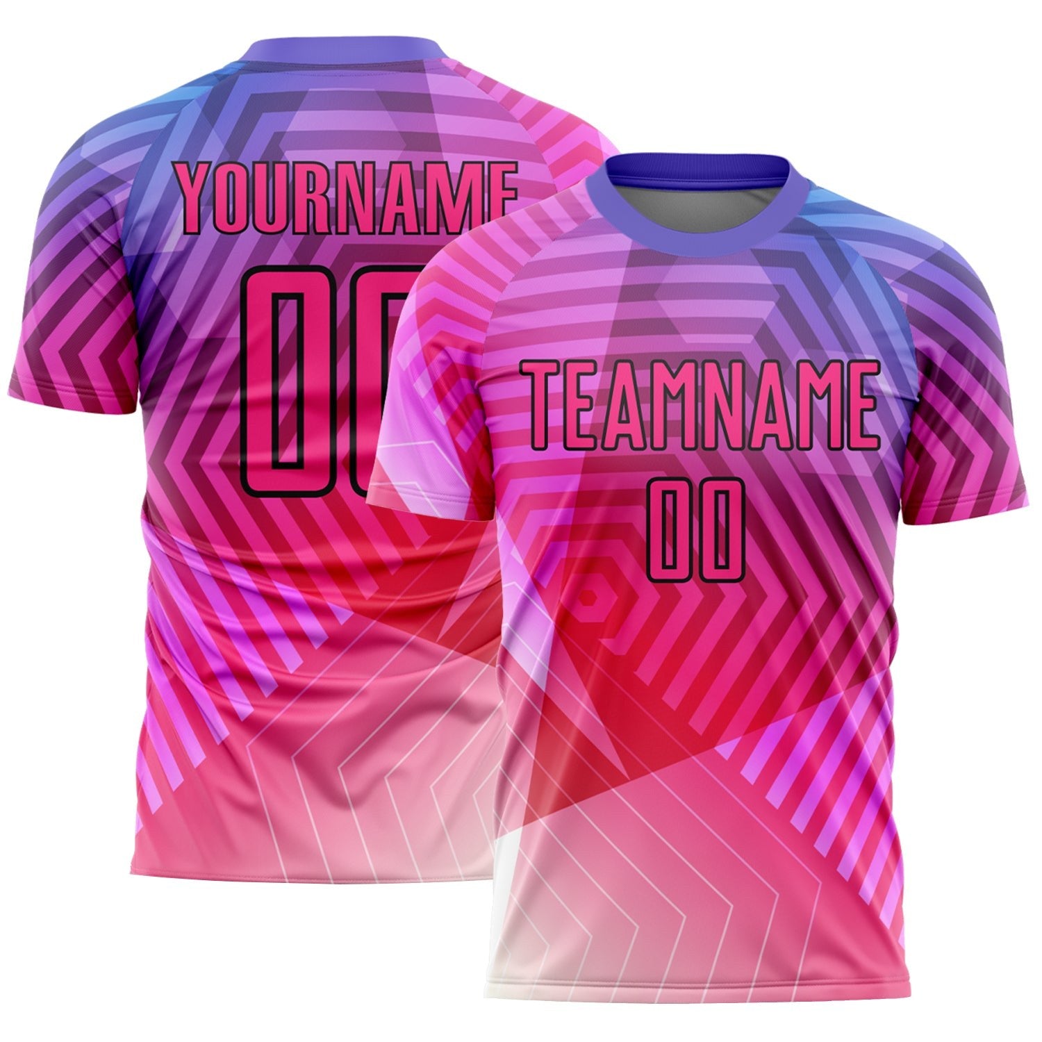 Custom Purple Pink-Black Geometric Shapes Sublimation Soccer Uniform Jersey photo 1