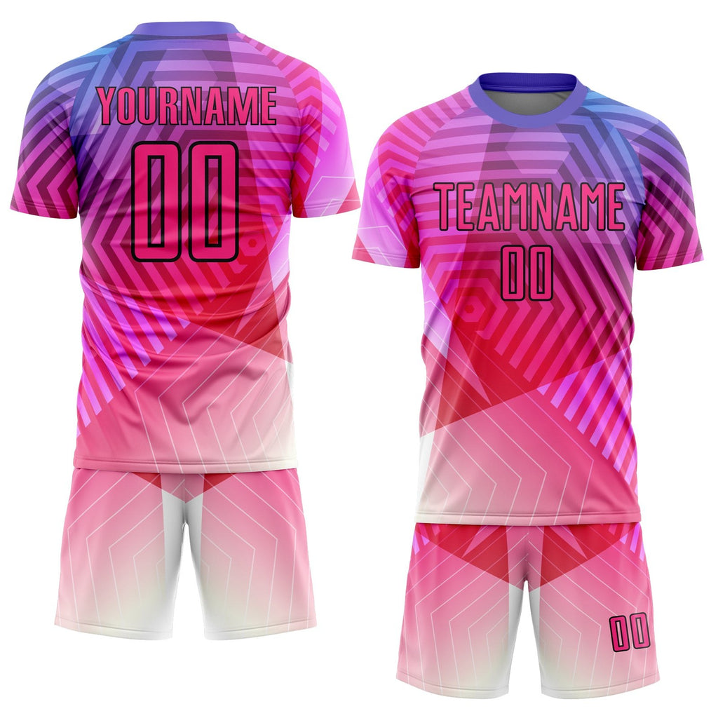 Custom Purple Pink-Black Geometric Shapes Sublimation Soccer Uniform Jersey photo 2