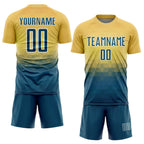 Custom Yellow US Navy Blue-White Geometric Triangle Sublimation Soccer Uniform Jersey photo 2