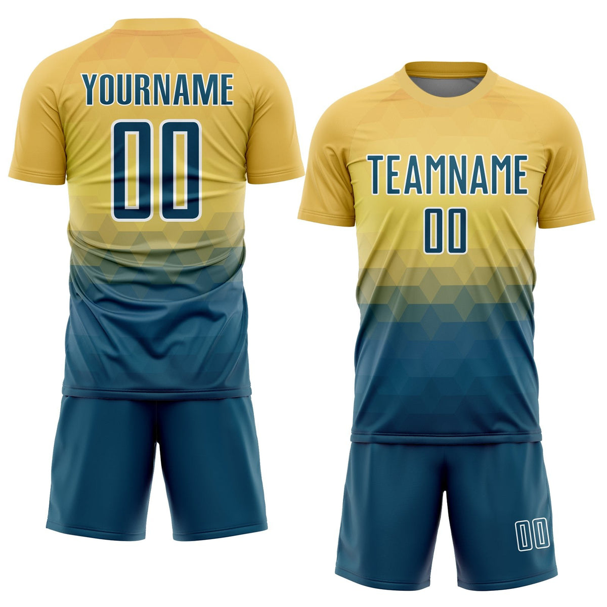 Custom Yellow US Navy Blue-White Geometric Triangle Sublimation Soccer Uniform Jersey photo 2