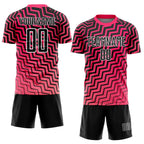 Custom Pink Black-White Geometric Lines Sublimation Soccer Uniform Jersey photo 2