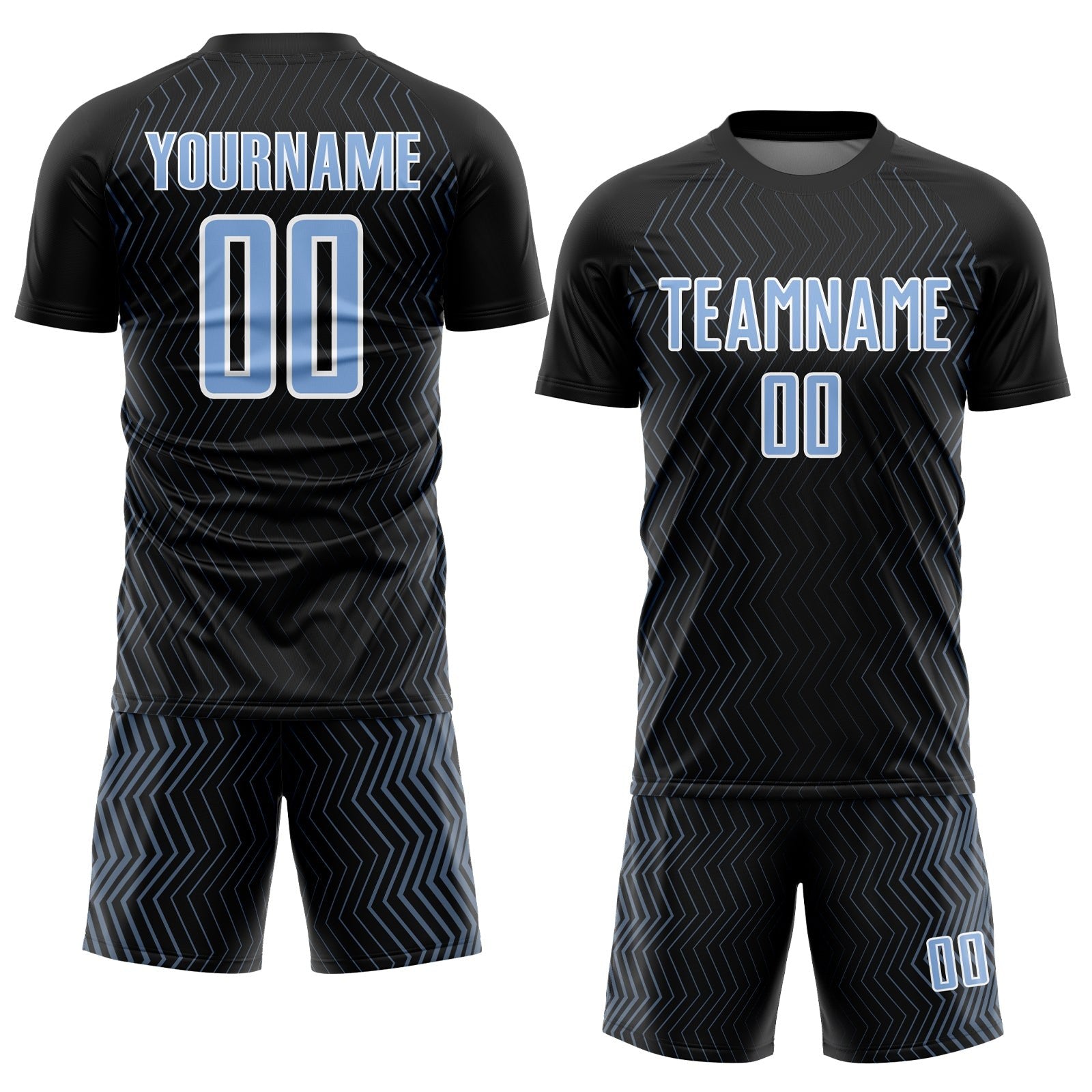 Custom Black Light Blue-White Geometric Lines Sublimation Soccer Uniform Jersey photo 2