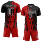Custom Red Black-White Lines Sublimation Soccer Uniform Jersey photo 2