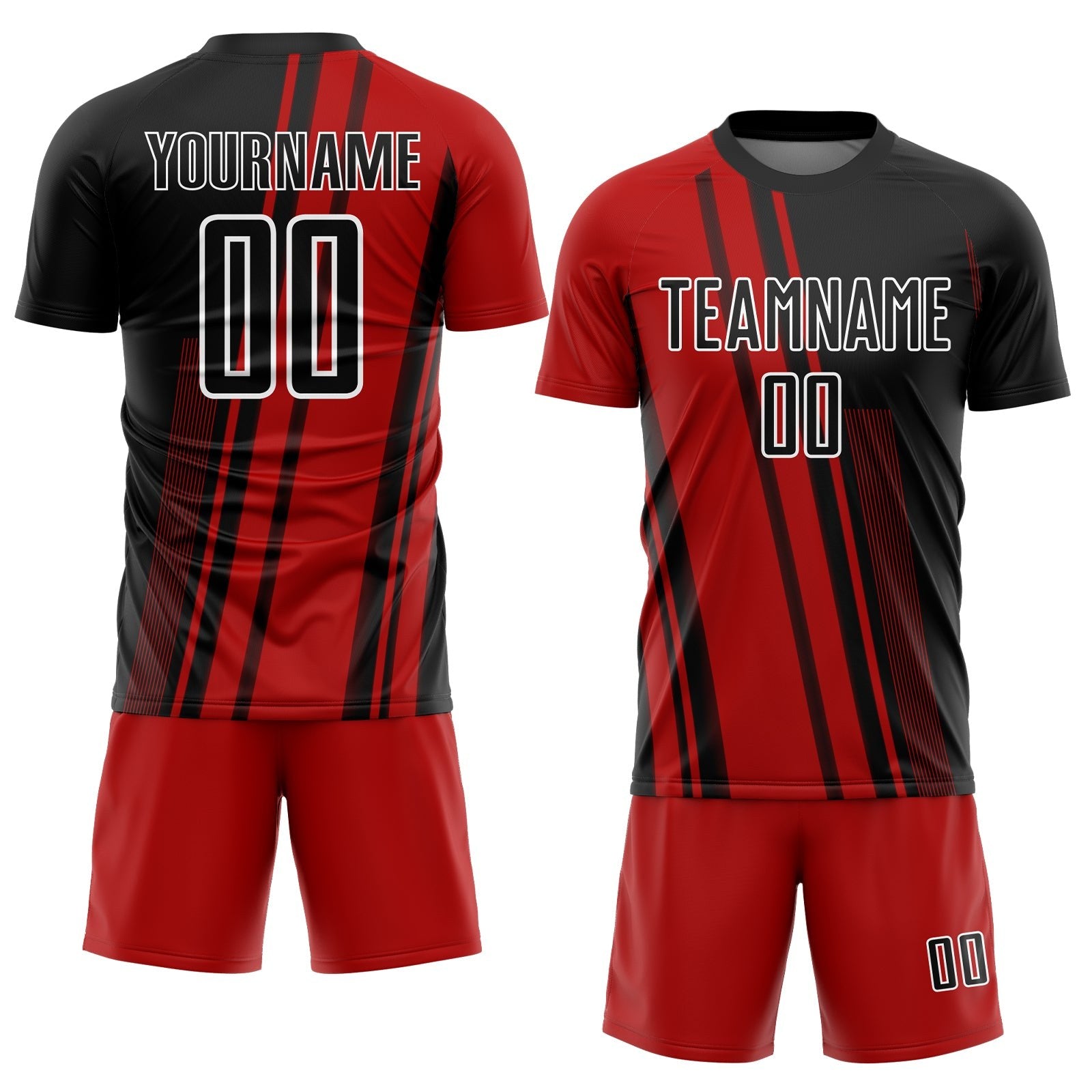 Custom Red Black-White Lines Sublimation Soccer Uniform Jersey photo 2