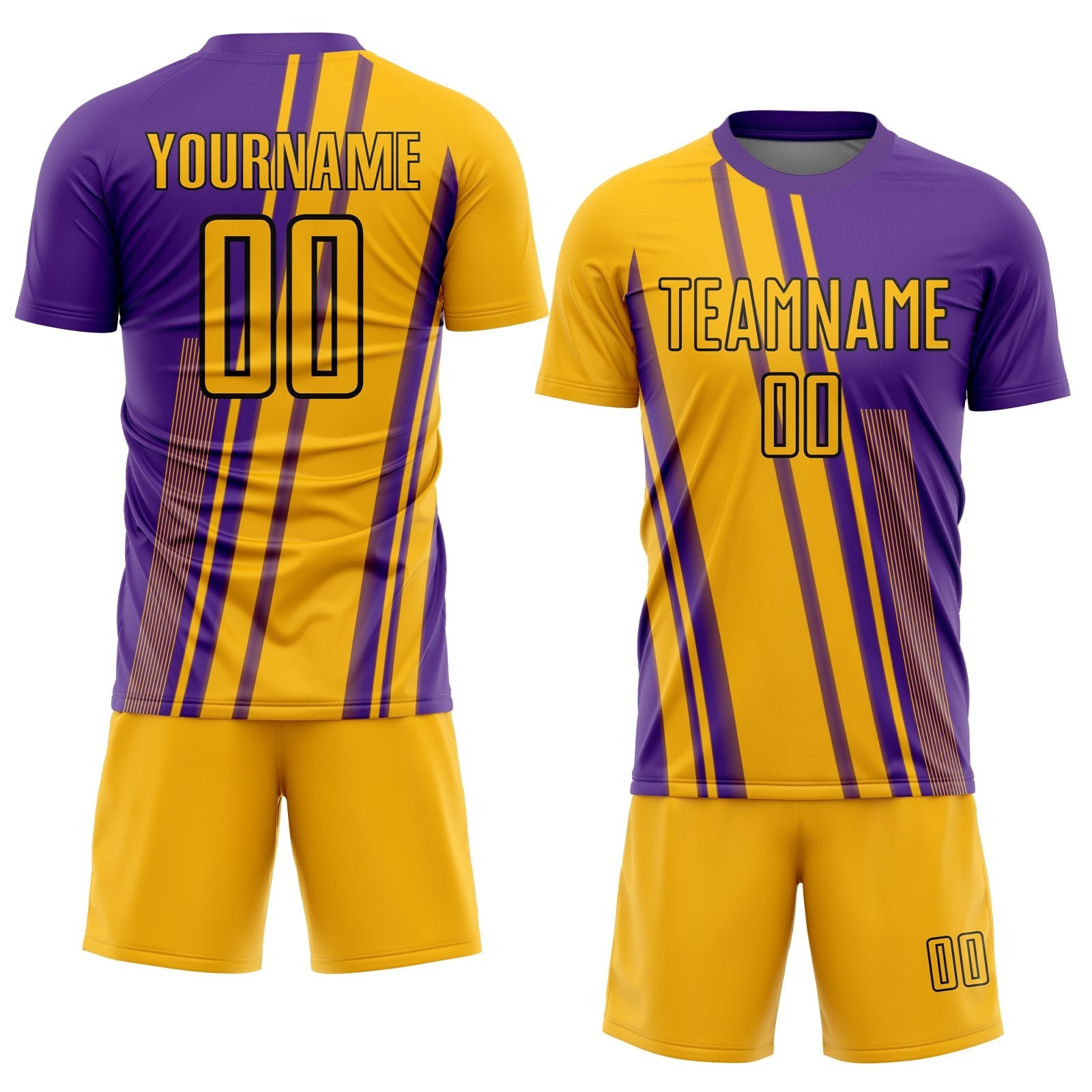 Custom Gold Purple-White Lines Sublimation Soccer Uniform Jersey photo 2