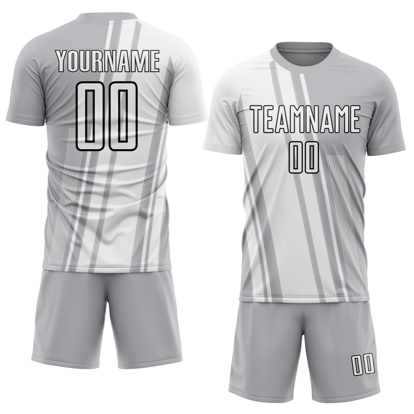 Custom Gray White-Black Lines Sublimation Soccer Uniform Jersey photo 2