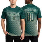 Custom Green Cream Lines Sublimation Soccer Uniform Jersey worn front and back