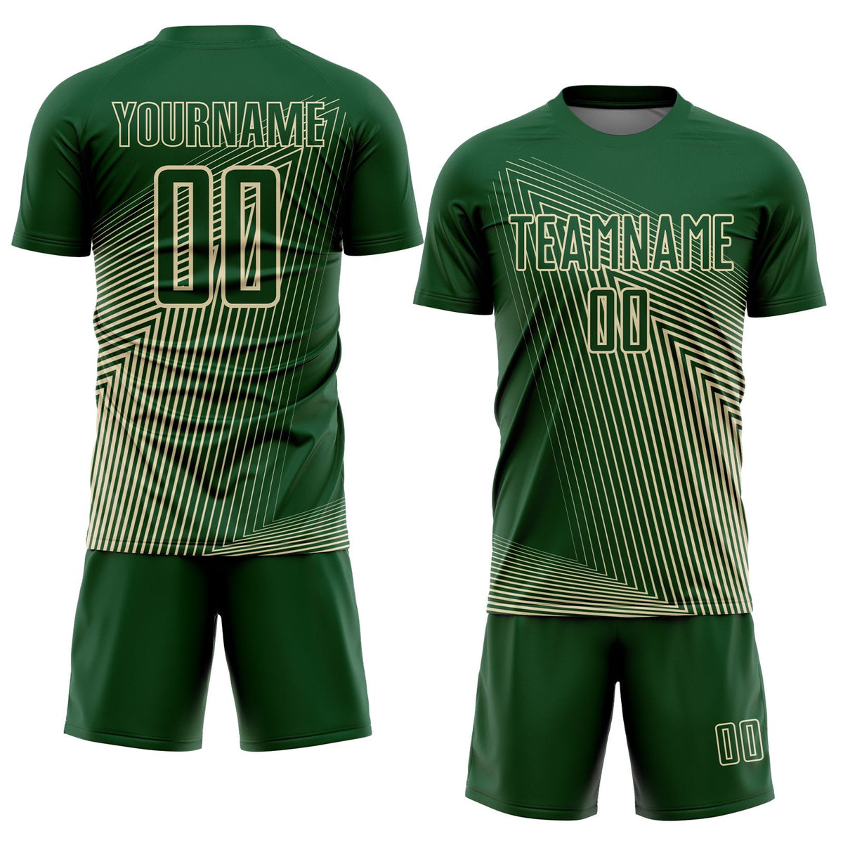 Custom Green Cream Lines Sublimation Soccer Uniform Jersey photo 2
