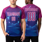 Custom Royal Purple-White Stars And Lines Sublimation Soccer Uniform Jersey worn front and back
