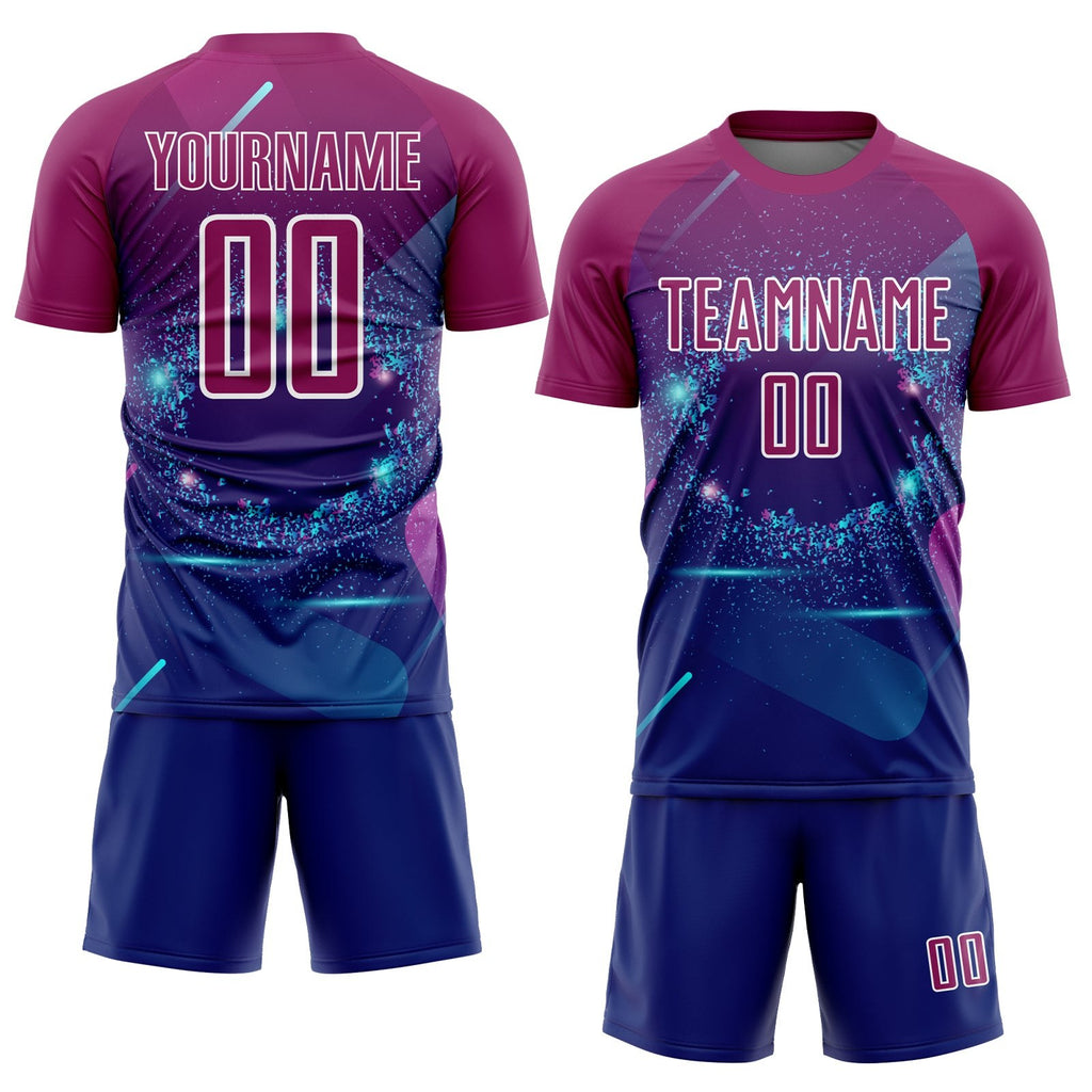 Custom Royal Purple-White Stars And Lines Sublimation Soccer Uniform Jersey photo 2