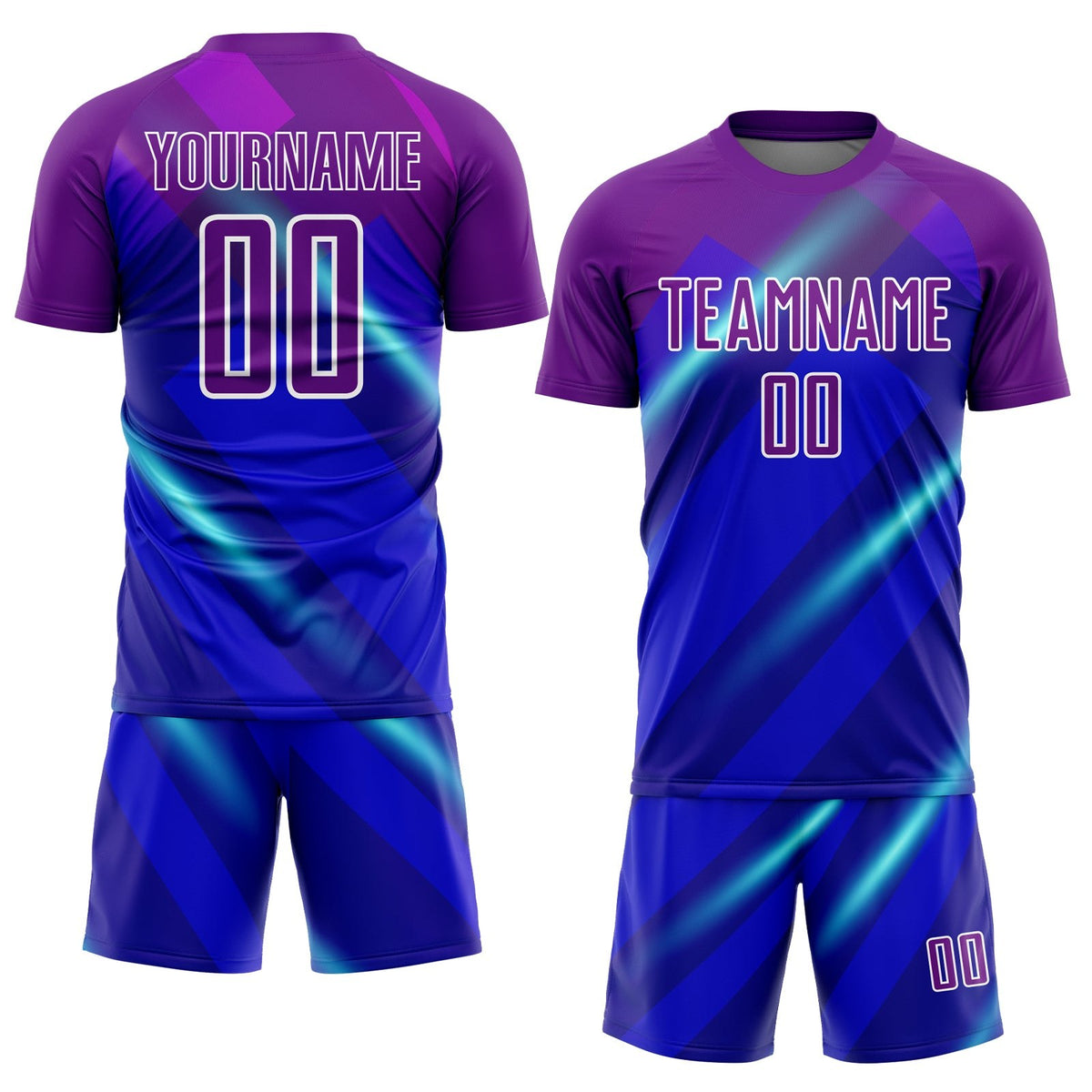 Custom Royal Purple-White Lines Sublimation Soccer Uniform Jersey photo 2