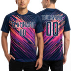 Custom Navy White Lines Sublimation Soccer Uniform Jersey worn front and back