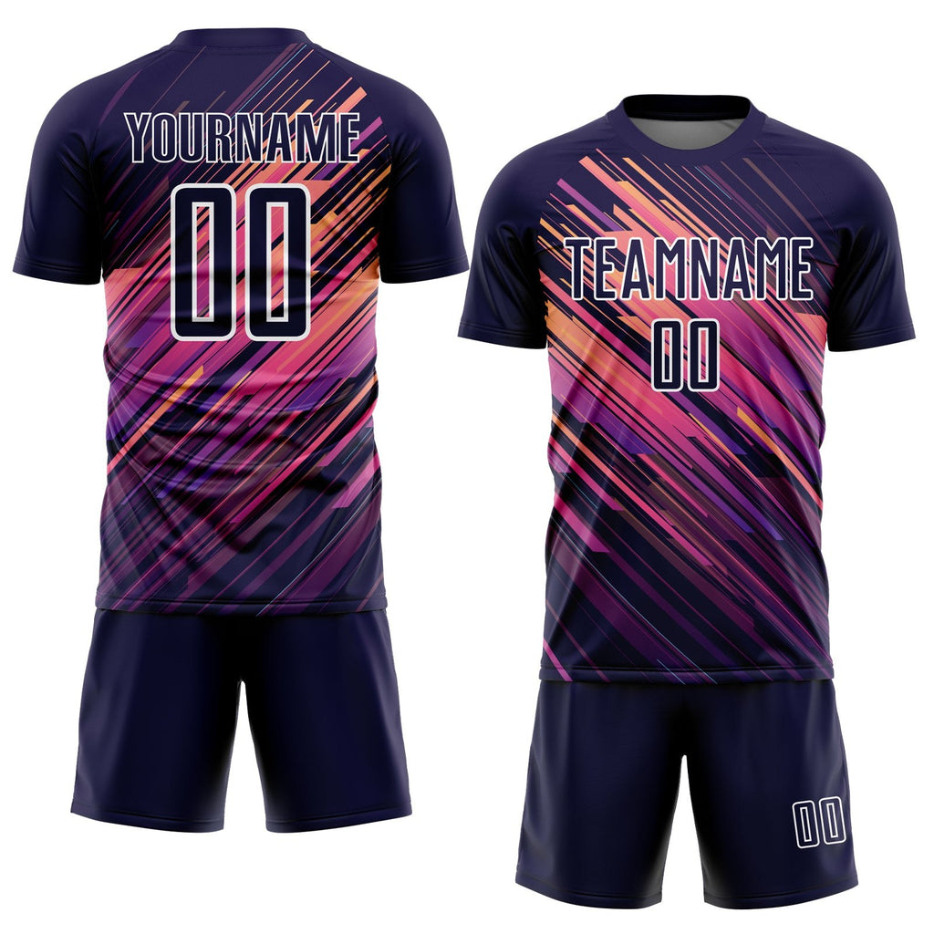 Custom Navy White Lines Sublimation Soccer Uniform Jersey photo 2