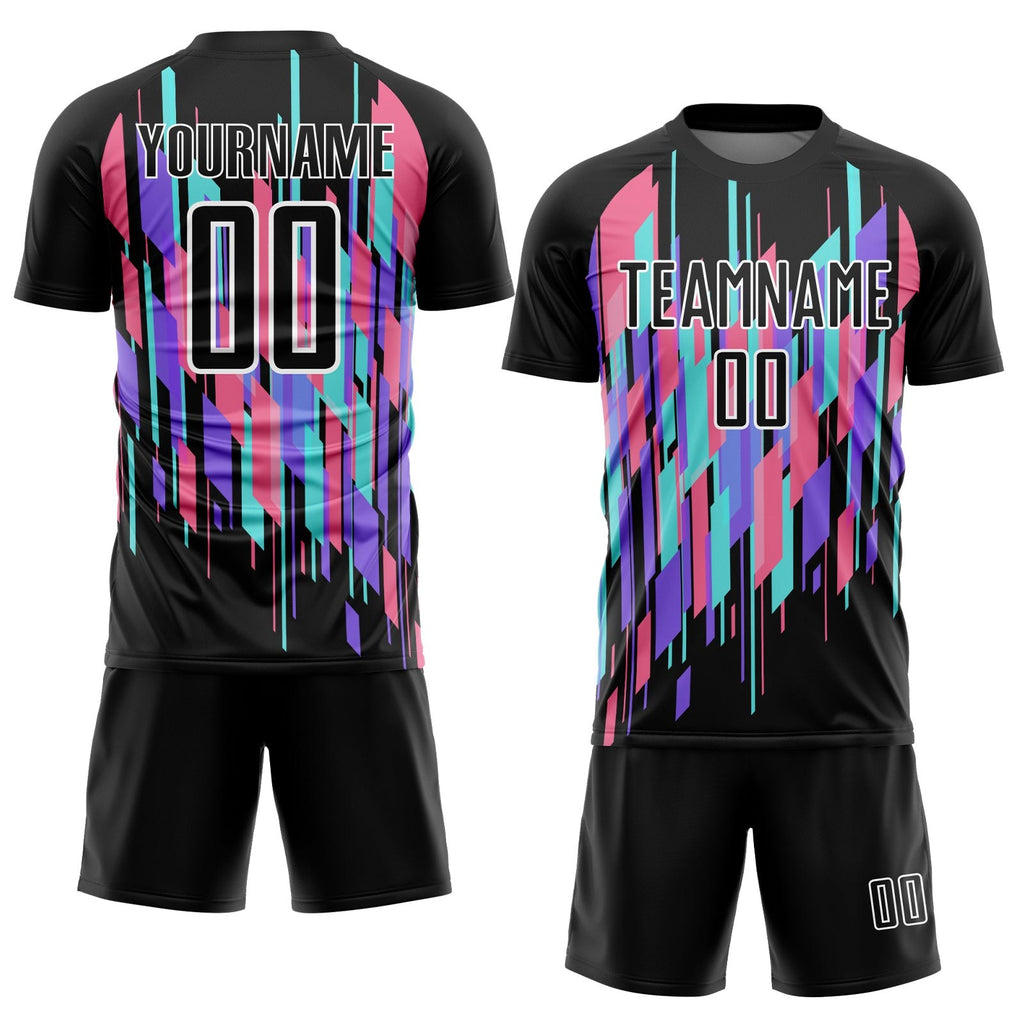Custom Black White Geometric Shapes Sublimation Soccer Uniform Jersey photo 2
