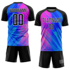 Custom Royal Black-Pink Lines Sublimation Soccer Uniform Jersey photo 2