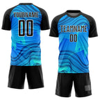 Custom Sky Blue Black-White Waves Sublimation Soccer Uniform Jersey photo 2