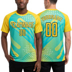 Custom Pea Green Yellow-Black Abstract Shapes Sublimation Soccer Uniform Jersey worn front and back