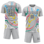 Custom Gray Black Fluid Shapes Sublimation Soccer Uniform Jersey photo 2