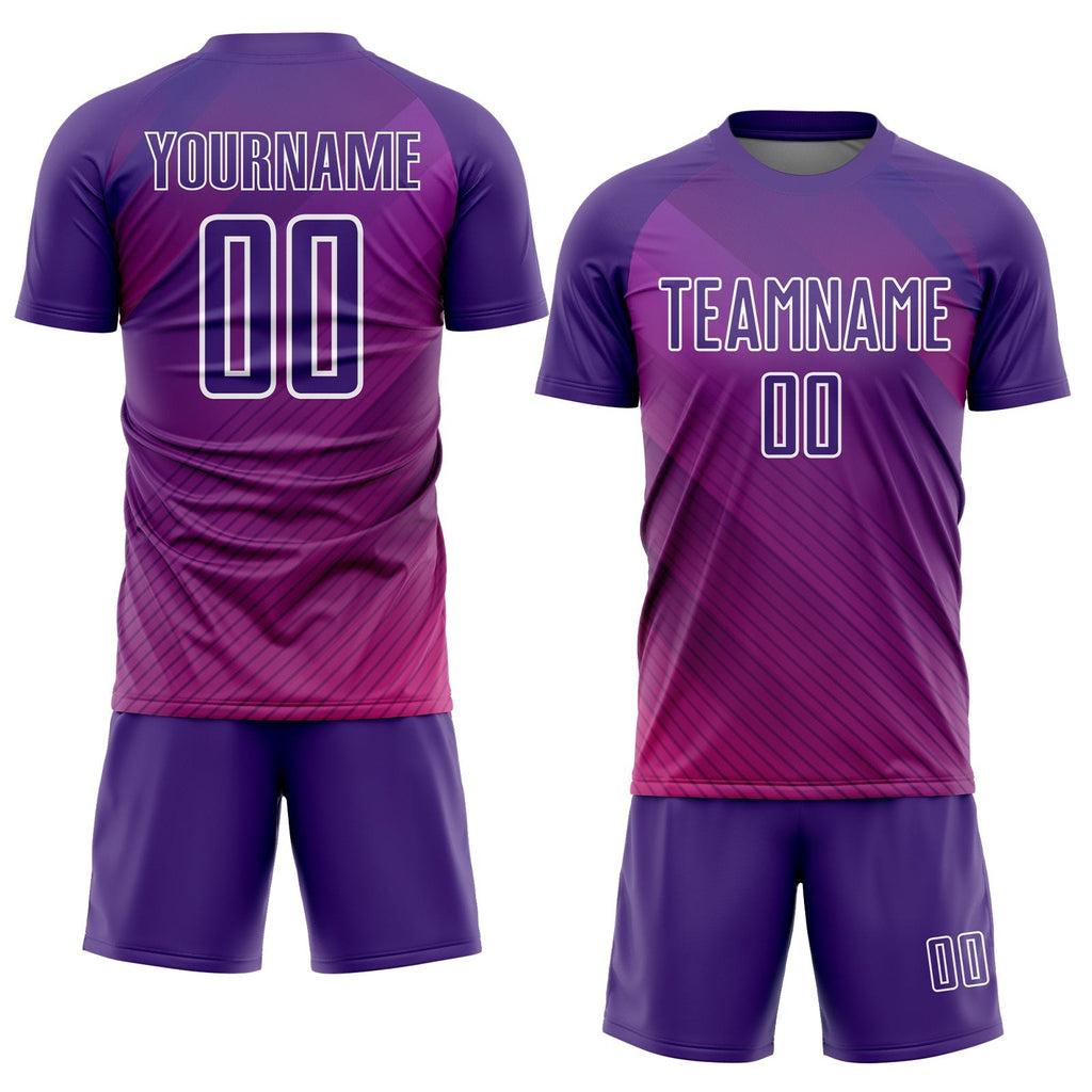 Custom Purple White Lines Sublimation Soccer Uniform Jersey photo 2