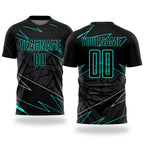Custom Black Aqua Lines Sublimation Soccer Uniform Jersey