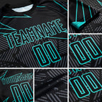 Custom Black Aqua Lines Sublimation Soccer Uniform Jersey detail