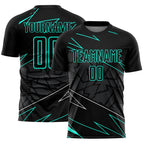 Custom Black Aqua Lines Sublimation Soccer Uniform Jersey photo 1