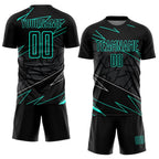 Custom Black Aqua Lines Sublimation Soccer Uniform Jersey photo 2