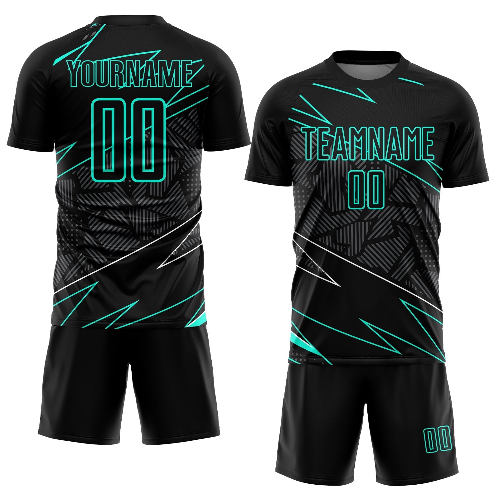 Custom Black Aqua Lines Sublimation Soccer Uniform Jersey photo 2
