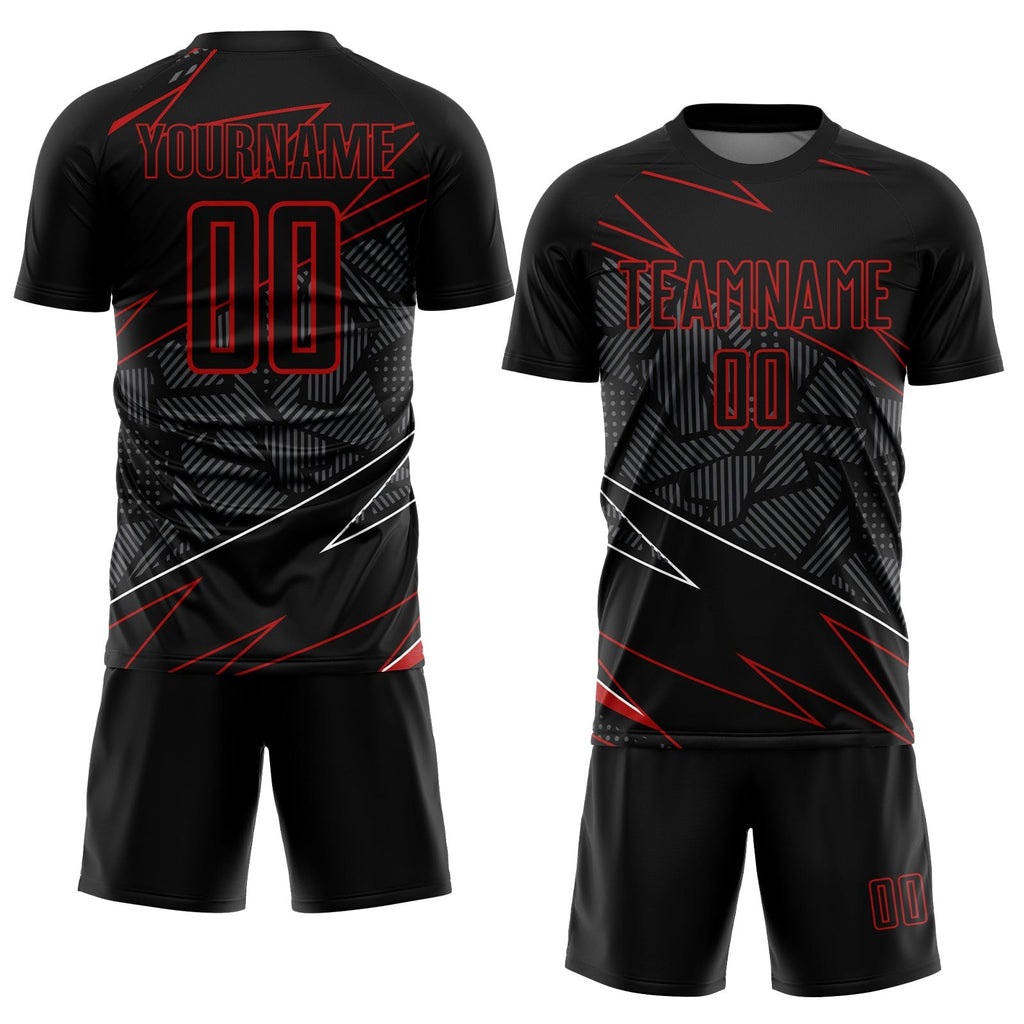 Custom Black Red Lines Sublimation Soccer Uniform Jersey photo 2