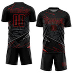 Custom Black Red Lines Sublimation Soccer Uniform Jersey photo 2