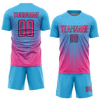 Custom Sky Blue Pink-Black Lines Sublimation Soccer Uniform Jersey photo 2