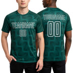 Custom Green White Lines Sublimation Soccer Uniform Jersey worn front and back
