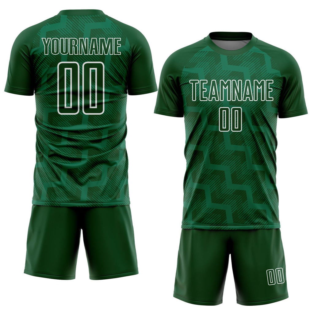 Custom Green White Lines Sublimation Soccer Uniform Jersey photo 2