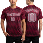 Custom Crimson White Geometric Shapes Sublimation Soccer Uniform Jersey worn front and back