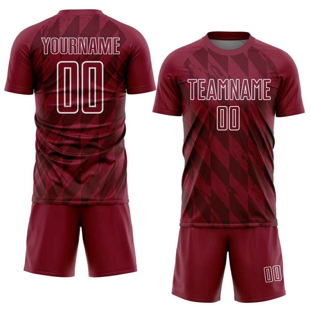 Custom Crimson White Geometric Shapes Sublimation Soccer Uniform Jersey photo 2