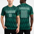 Custom Kelly Green White Geometric Shapes Sublimation Soccer Uniform Jersey worn front and back