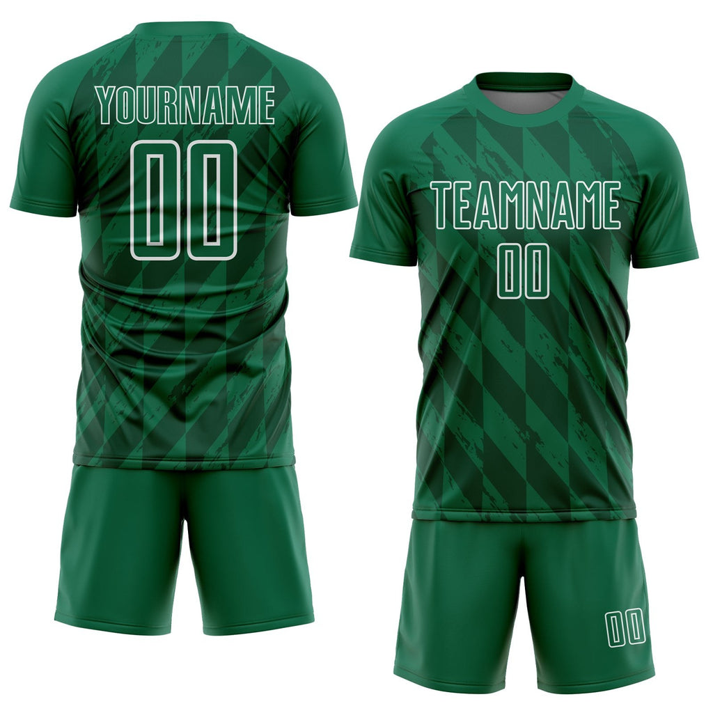 Custom Kelly Green White Geometric Shapes Sublimation Soccer Uniform Jersey photo 2