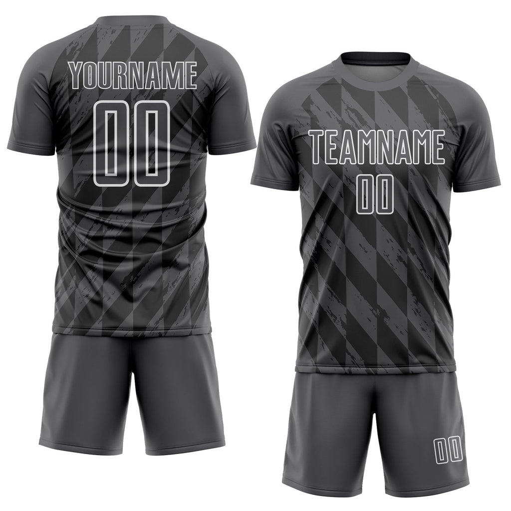 Custom Steel Gray White Geometric Shapes Sublimation Soccer Uniform Jersey photo 2