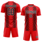 Custom Fire Red Black-White Lines Sublimation Soccer Uniform Jersey photo 2