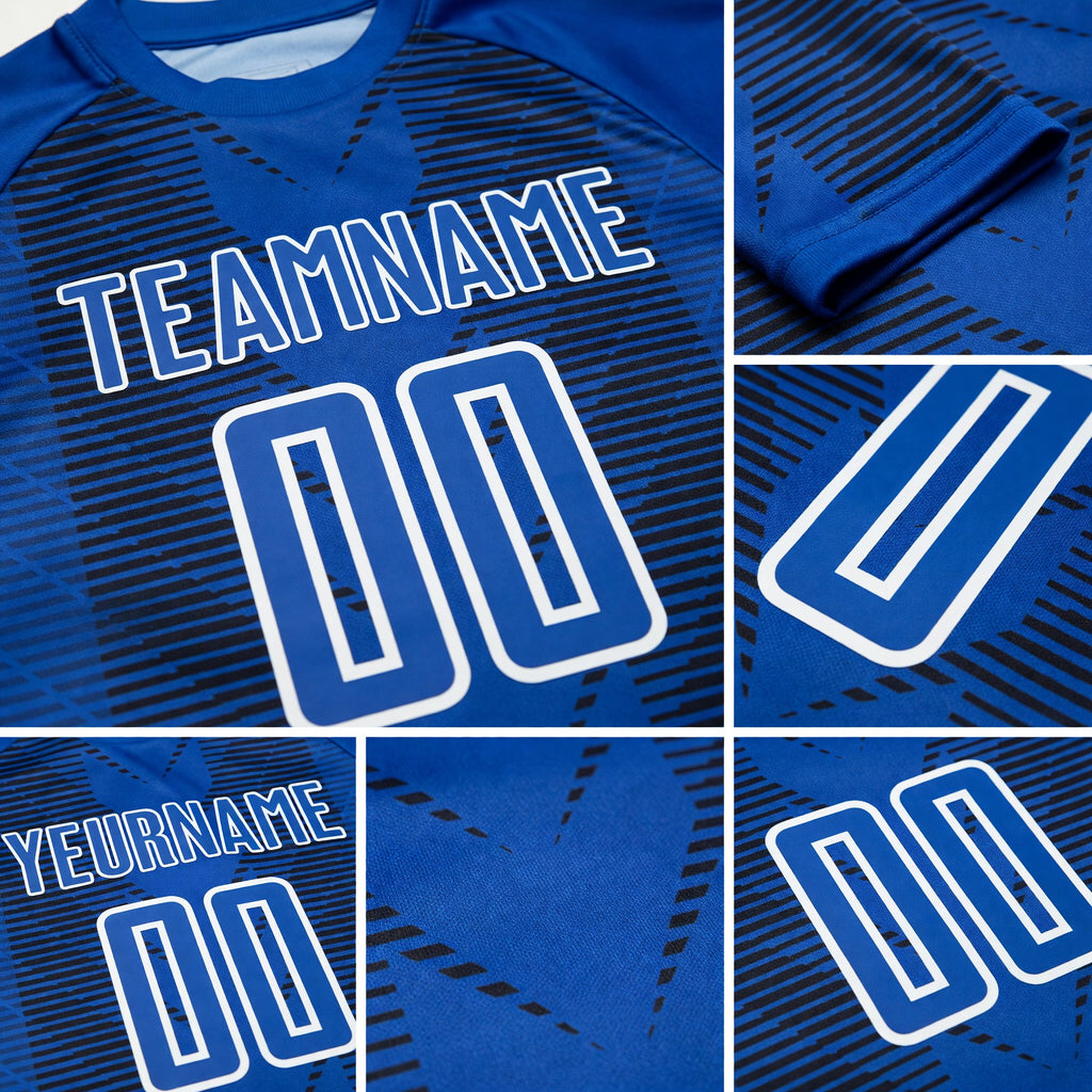 Custom US Navy Blue Black-White Lines Sublimation Soccer Uniform Jersey detail