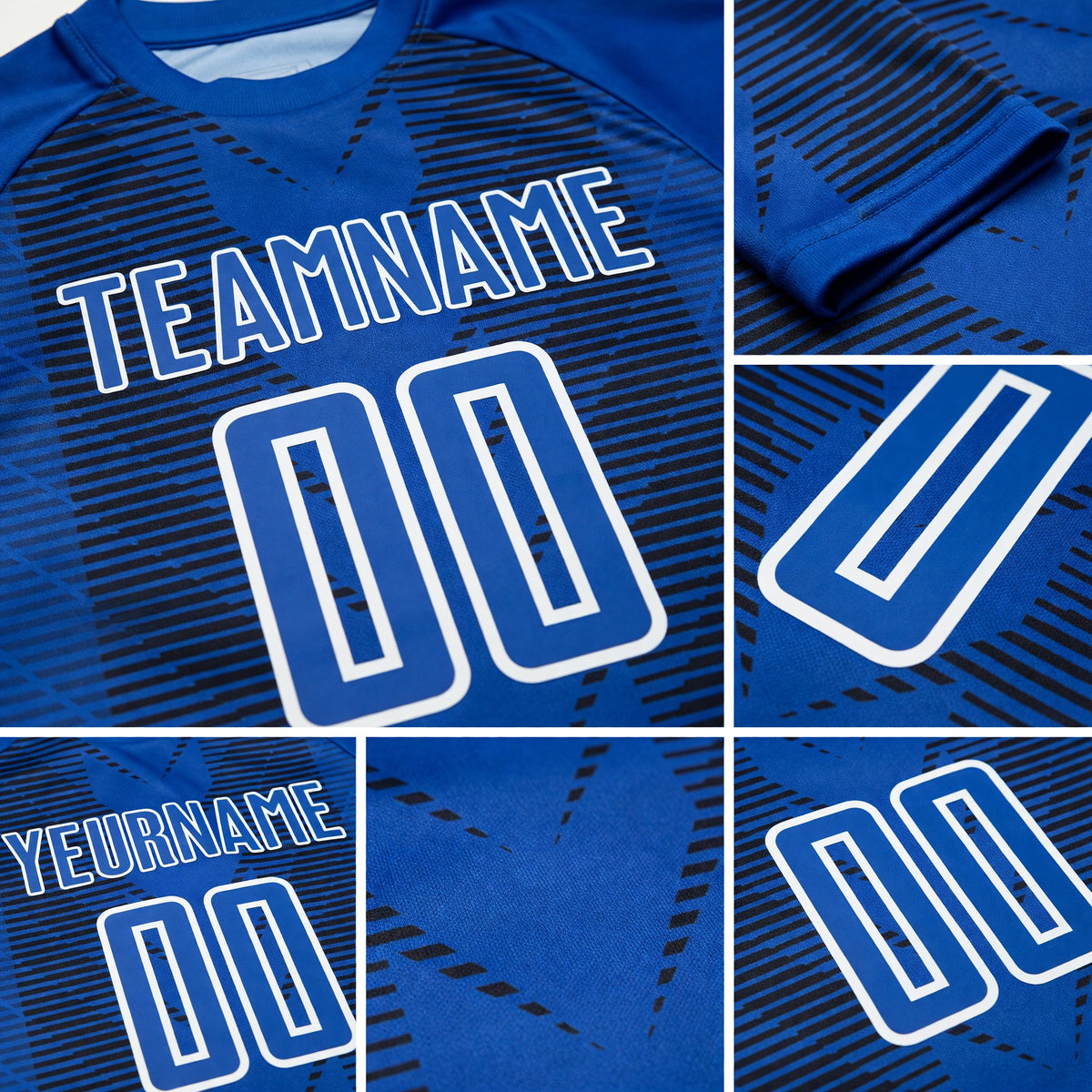 Custom US Navy Blue Black-White Lines Sublimation Soccer Uniform Jersey detail