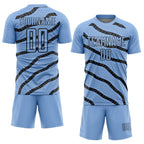 Custom Light Blue Black Lines And Dots Sublimation Soccer Uniform Jersey photo 2