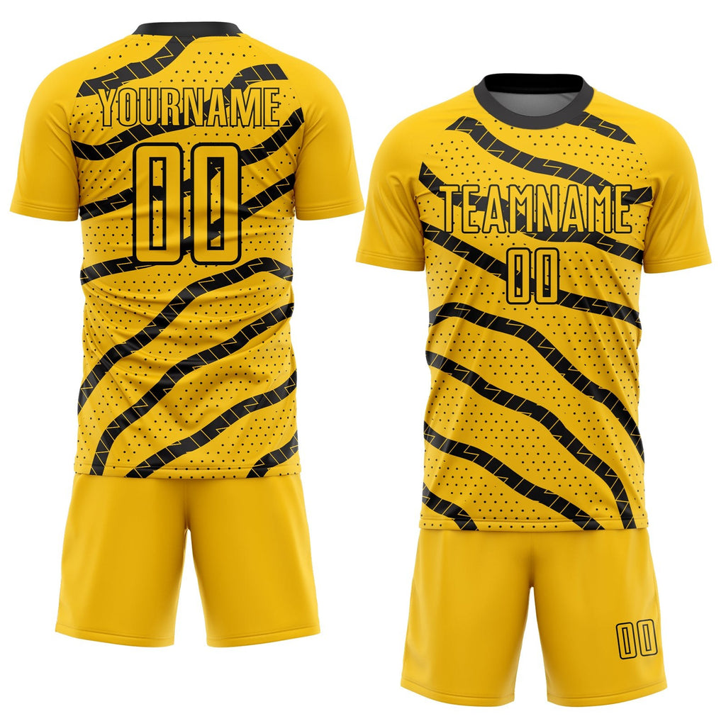 Custom Yellow Black Lines And Dots Sublimation Soccer Uniform Jersey photo 2