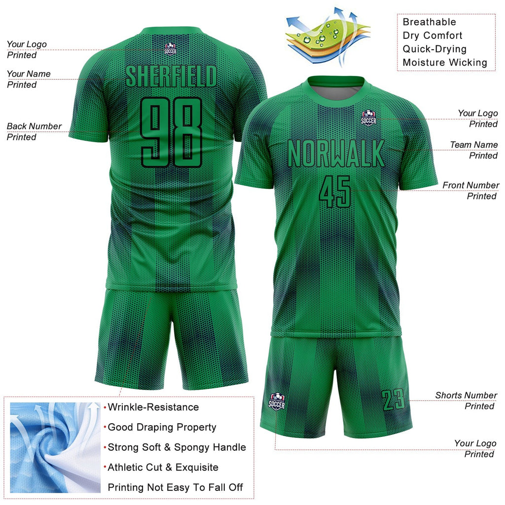 Custom Kelly Green Black Geometric Shapes Sublimation Soccer Uniform Jersey photo 4