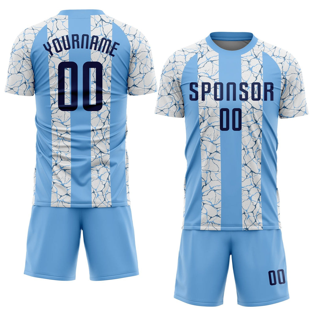 Custom Light Blue Navy-White Sublimation Soccer Uniform Jersey photo 2