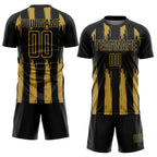 Custom Black Old Gold Abstract Stripes Sublimation Soccer Uniform Jersey photo 2